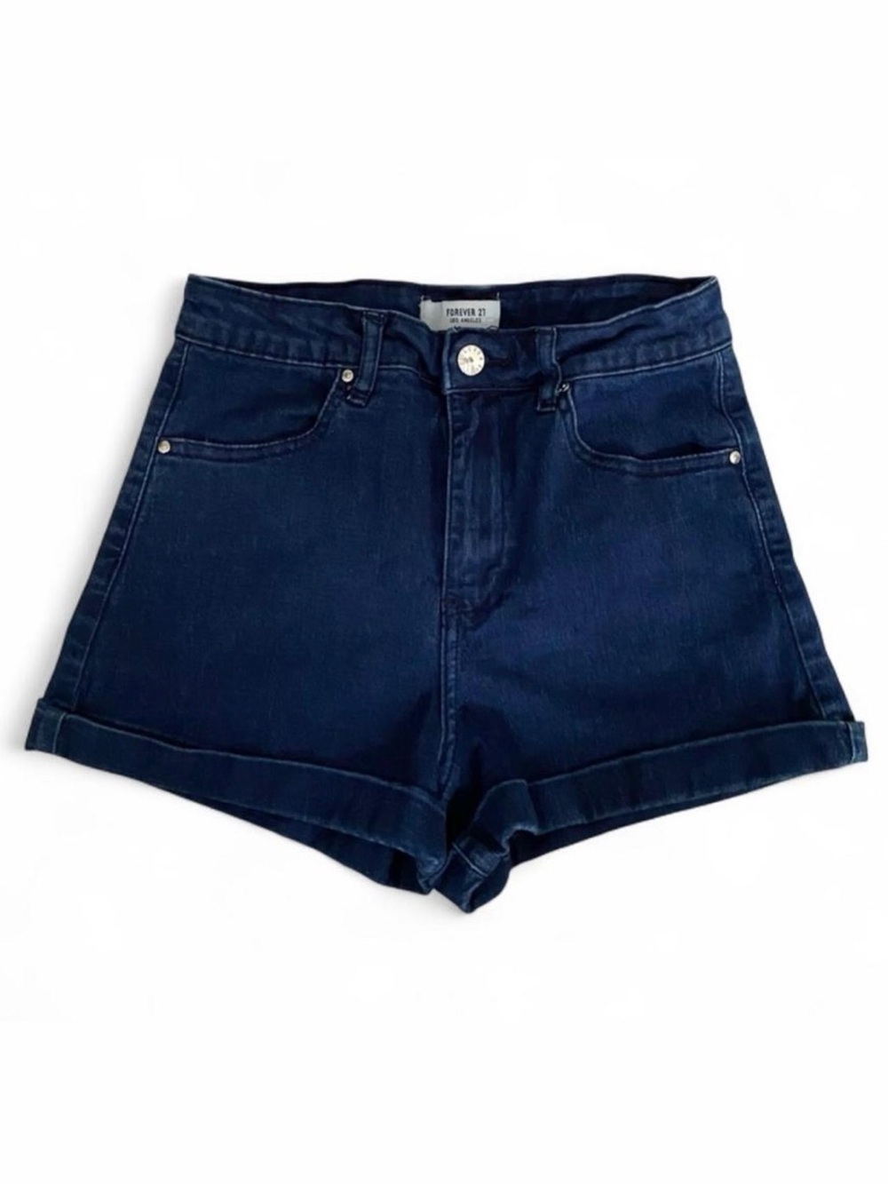 Dark Blue High-Rise Cuffed Denim Shorts